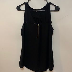 Express black zip front tank with gold hardware